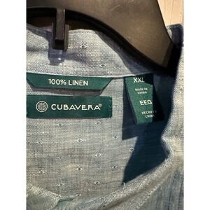 CUBAVERA Mens Linen Blend Short Sleeve Button Down Shirt Teal XXL